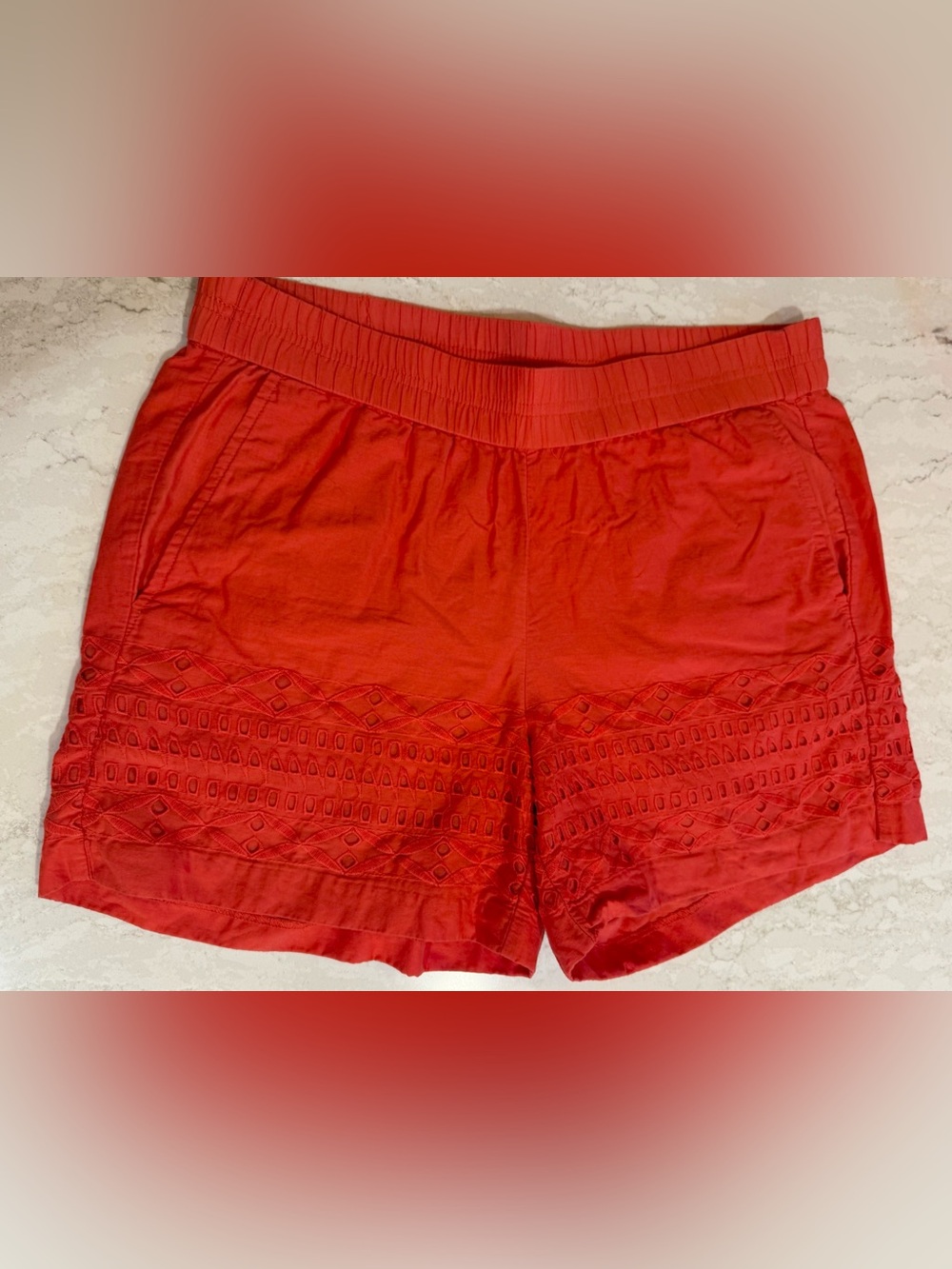 🍅  J.Crew Eyelet Embroidered Cotton Pull On Tomato Red Resort Shorts